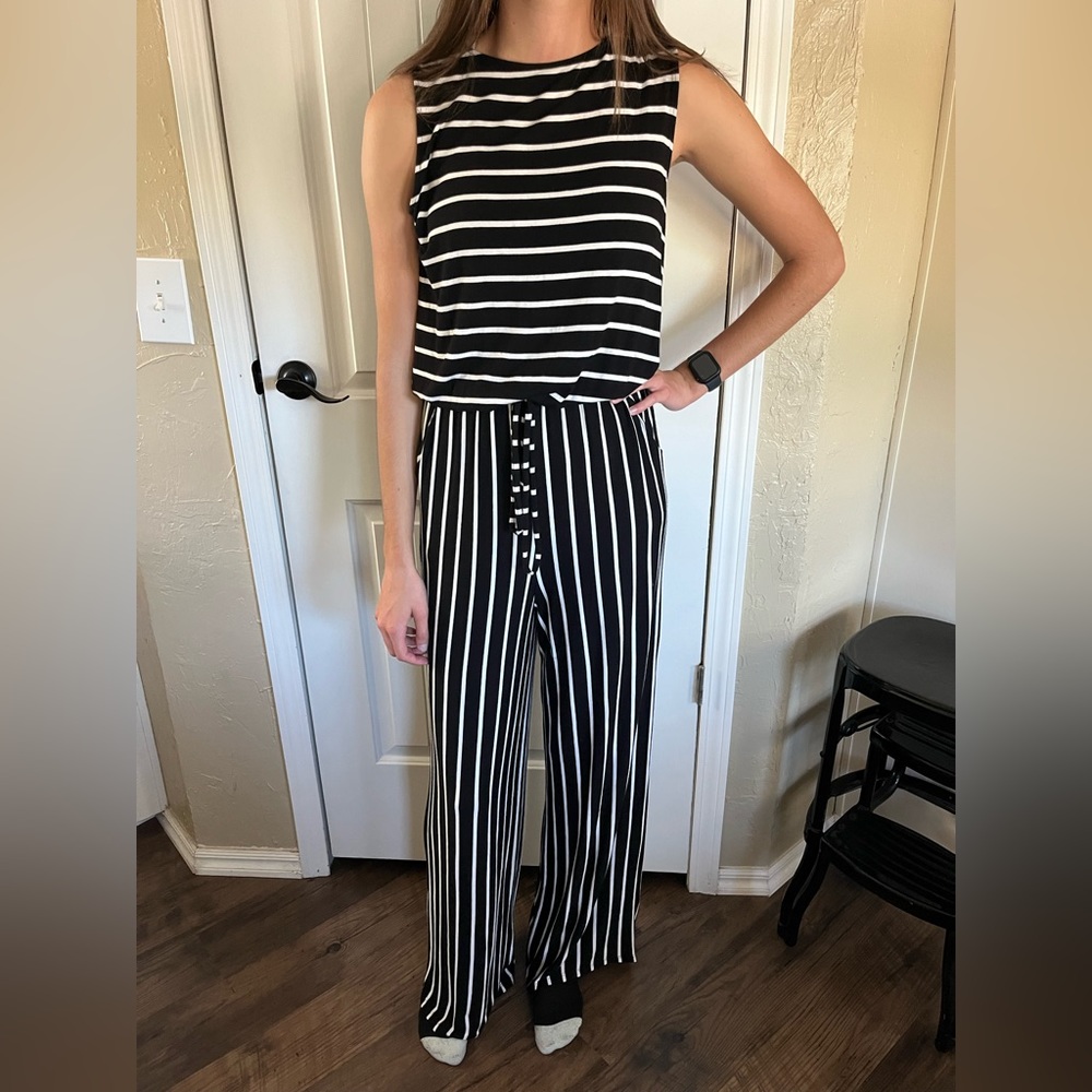 Womens Black & White Striped One Piece Jumper Size Large